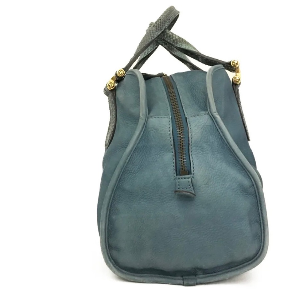 Authentic GUCCI Blue/Green Nubuck Leather Tote Satchel Bag - Picture 4 of 11